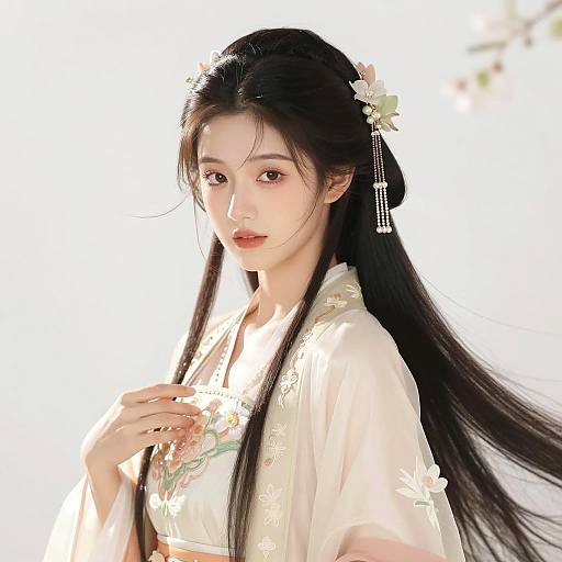 Ethereal Young Woman in Traditional Attire