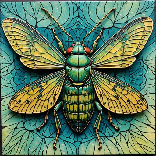 Whimsical Cicada in Abstract Encaustic Style Whimsical Cicada in Abstract Encaustic Style
