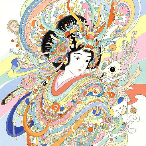Vibrant Japanese Tribal Fantasy Art