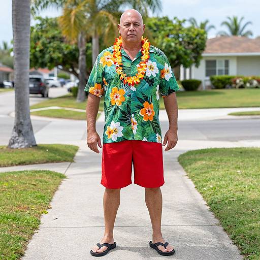 Tropical Suburban Man in Hawaiian Shirt