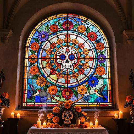 Radiant Dia de los Muertos Stained Glass