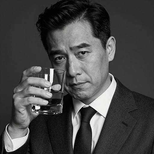 Serious Man with Whiskey in Black and White