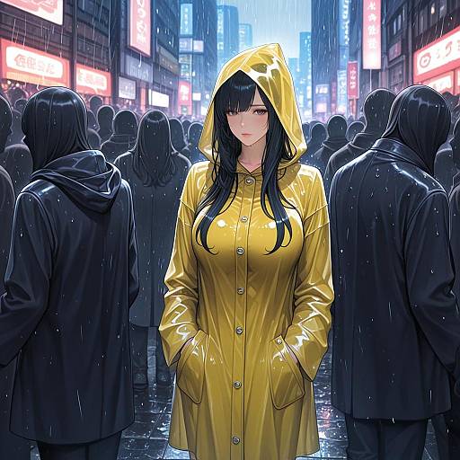 Urban Solo Girl in Rainy Scene