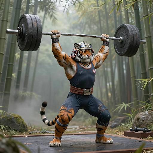 Fearsome Tiger Powerlifter in Dojo