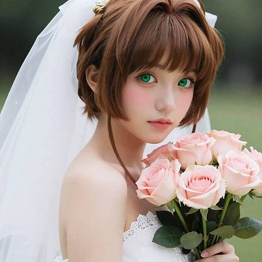 Shy Sakura Wearing Wedding Dress Portrait