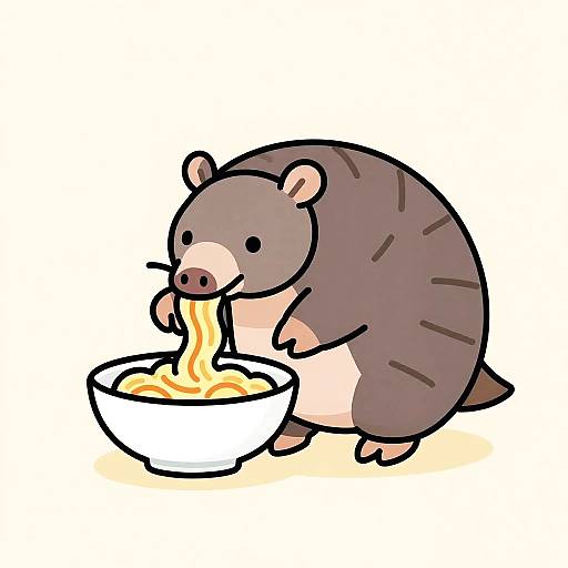 Vintage Cartoon Armadillo Eating Spaghetti