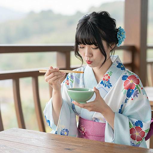 Elegant Asian Woman Enjoying a Meal