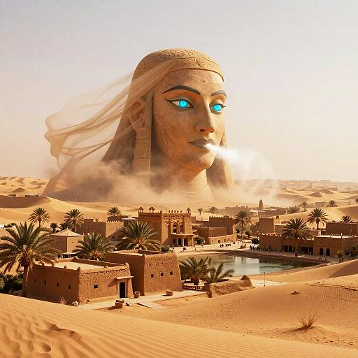 Epic Desert Djinn Over Ancient Oasis