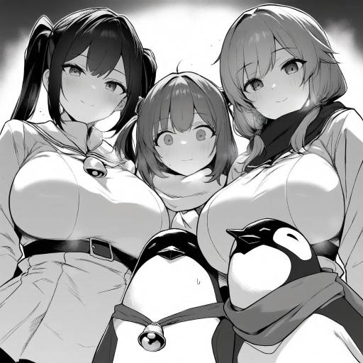 Monochrome Admiral Girls with Penguin