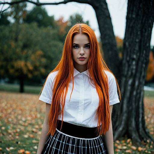 Young Woman with Long Orange Hair Outdoors