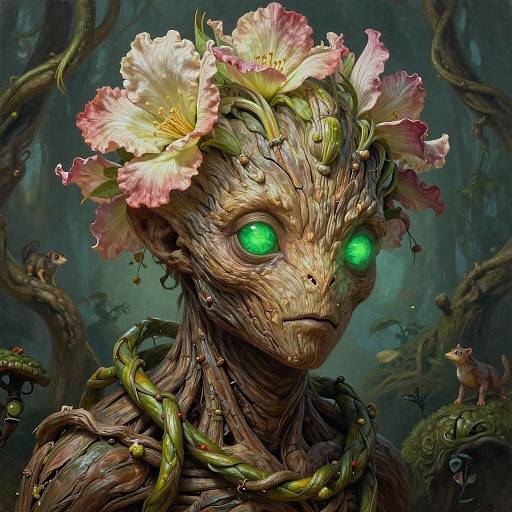 Plant Humanoid with Glowing Emerald Eyes