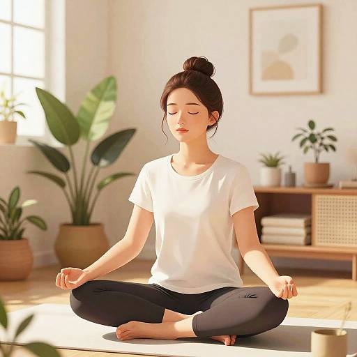 Serene Woman Meditating in Cozy Room