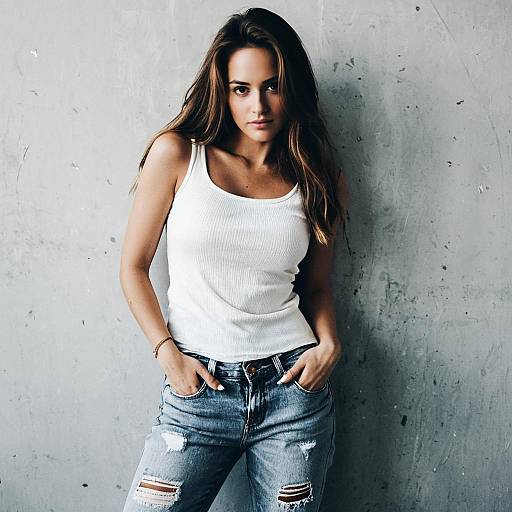 Woman Posing in Distressed Jeans