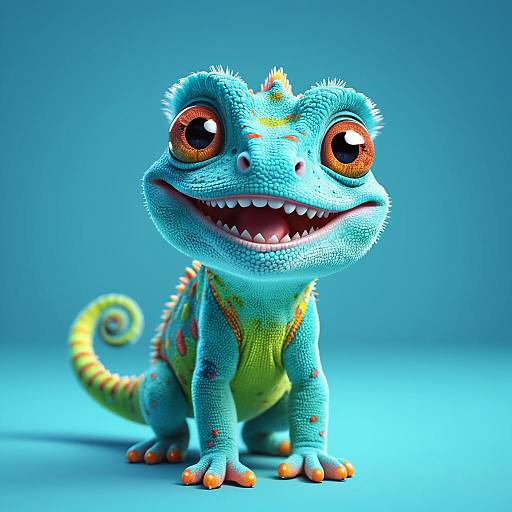 Cute Happy Baby Chameleon 3D Render