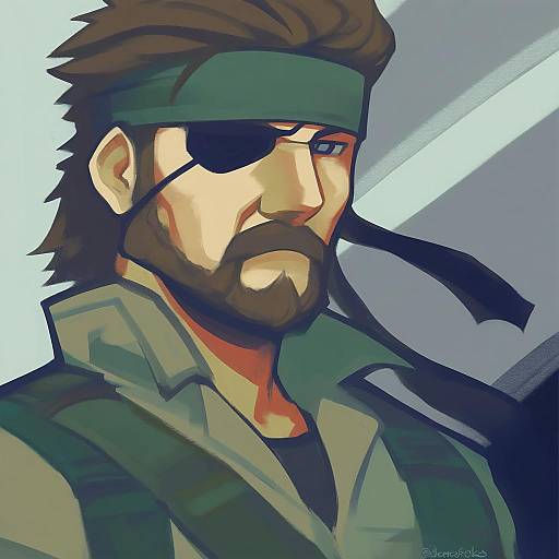 Illustration of Big boss, metal gear (series) in the style of Woofycakes