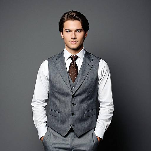 Young Man in Grey Vest and Tie