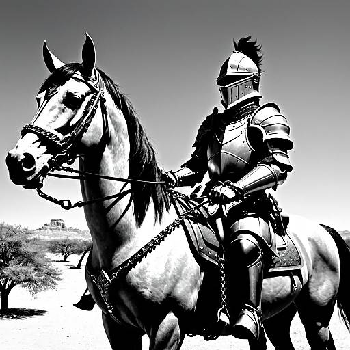 Monochrome Armored Knight on Horseback