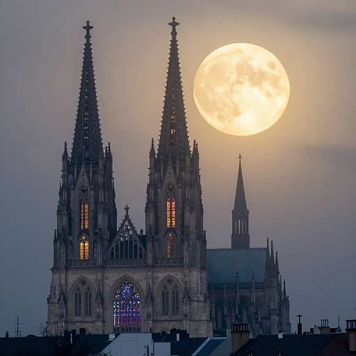 Gothic Cathedral Under Moonlit Mist