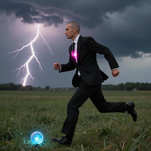 Mysterious Man in Stormy Landscape