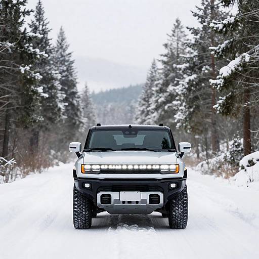 Hummer EV on Snowy Pine Road