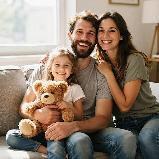Bright Cozy Family Portrait on Couch