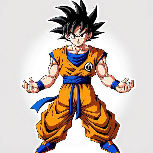 Digital drawing of Super Saiyan Goku from Dragon Ball, standing with a fierce expression, wearing orange and blue martial arts outfit.
