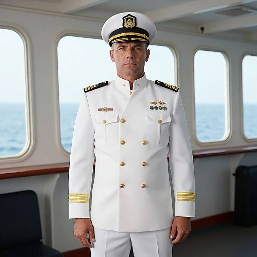 Confident Ship Captain on Bridge