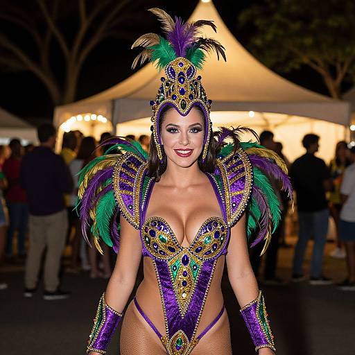 Woman in Vibrant Mardi Gras Costume