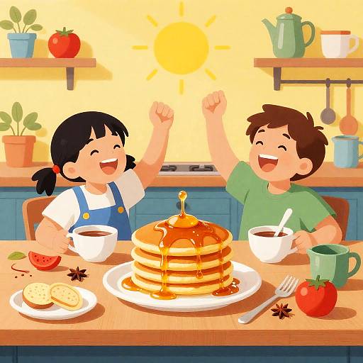 Nostalgic Sunlit Pancake Breakfast Scene