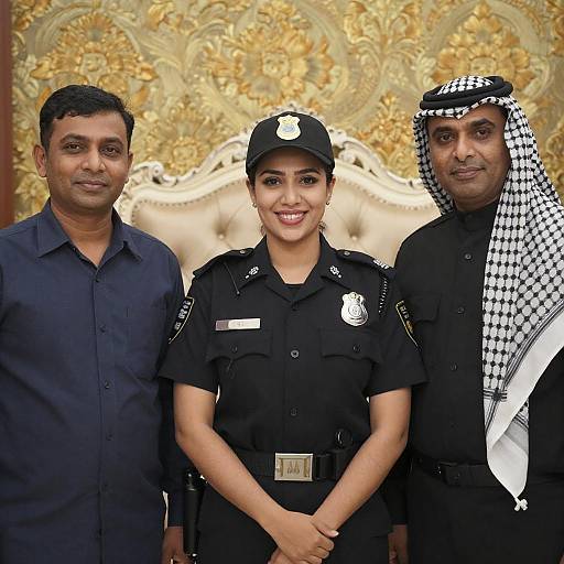 Smiling Policewoman with Two Men