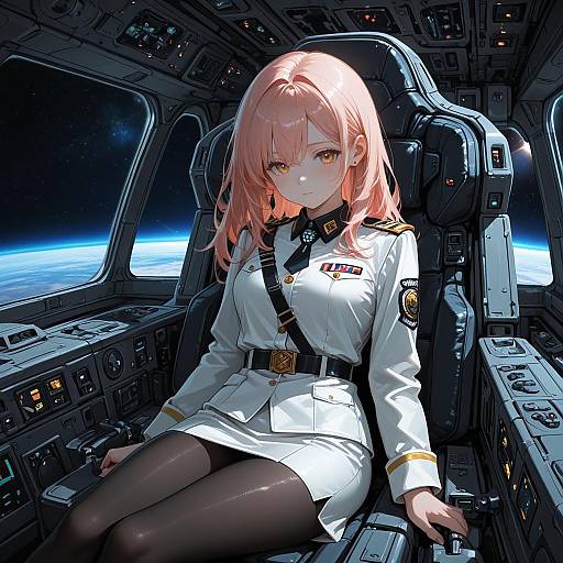 Military Woman in Space Cockpit