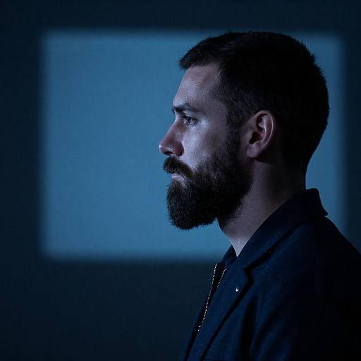 Serious Profile of a Bearded Man