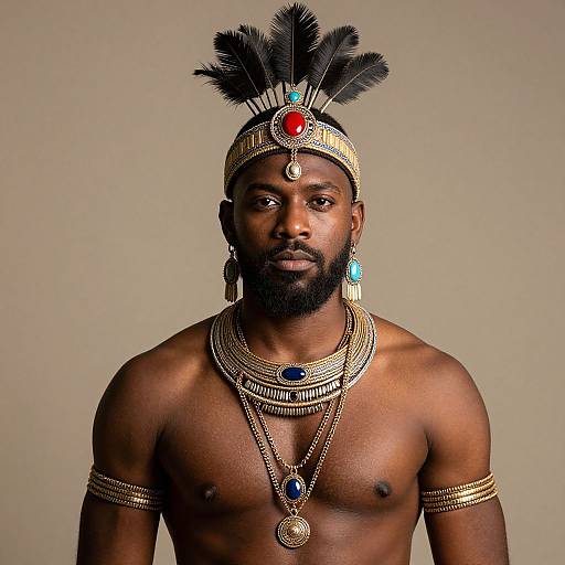 Tribal Male with Jewelry and Headdress