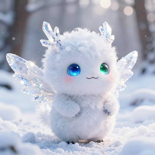 Fluffy Snow Creature with Crystal Wings