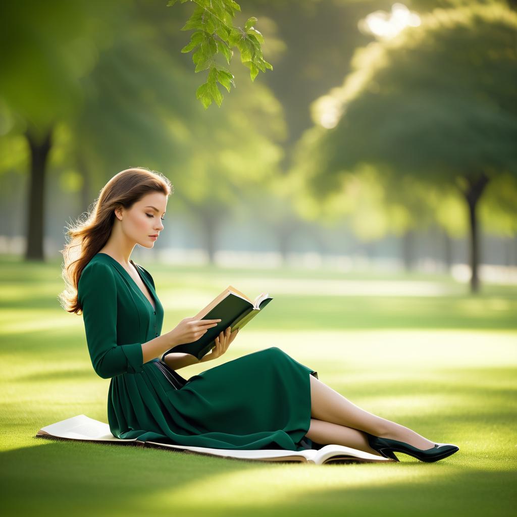 Timeless Elegance: Woman Reading in Park