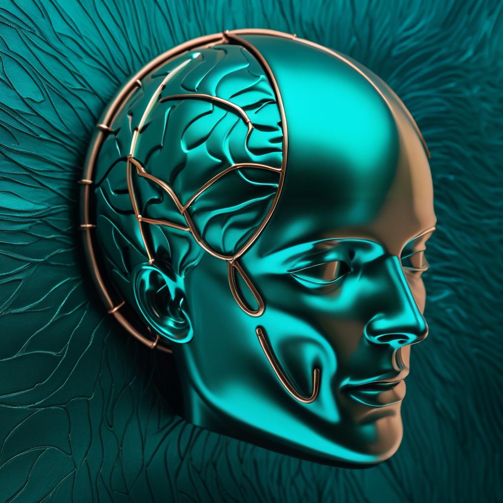 Surreal Copper Brain Sculpture on Teal Fabric