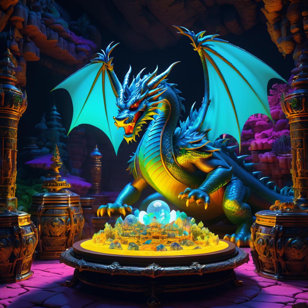 Intricate Dragon Guarding Treasure Illustration