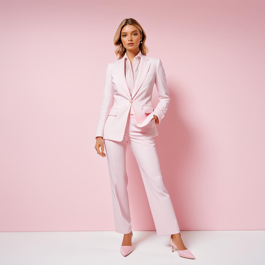 Caucasian Female Model in Pastel Suit