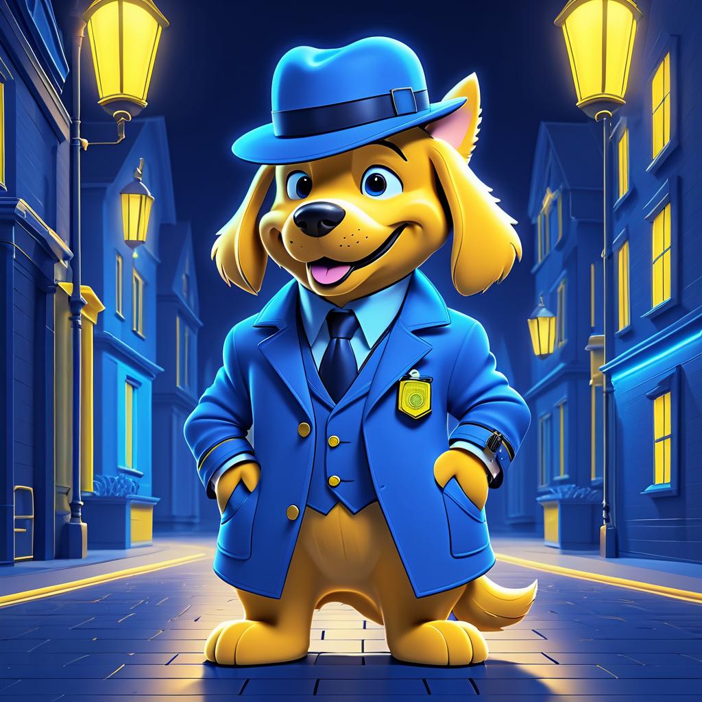 Happy Detective Dog Cartoon Illustration