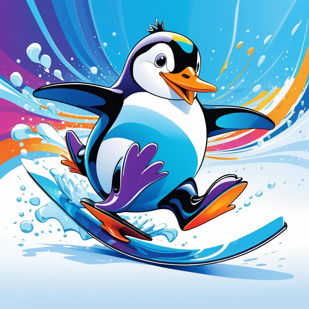 Dynamic Cartoon Penguin on Ice Adventure