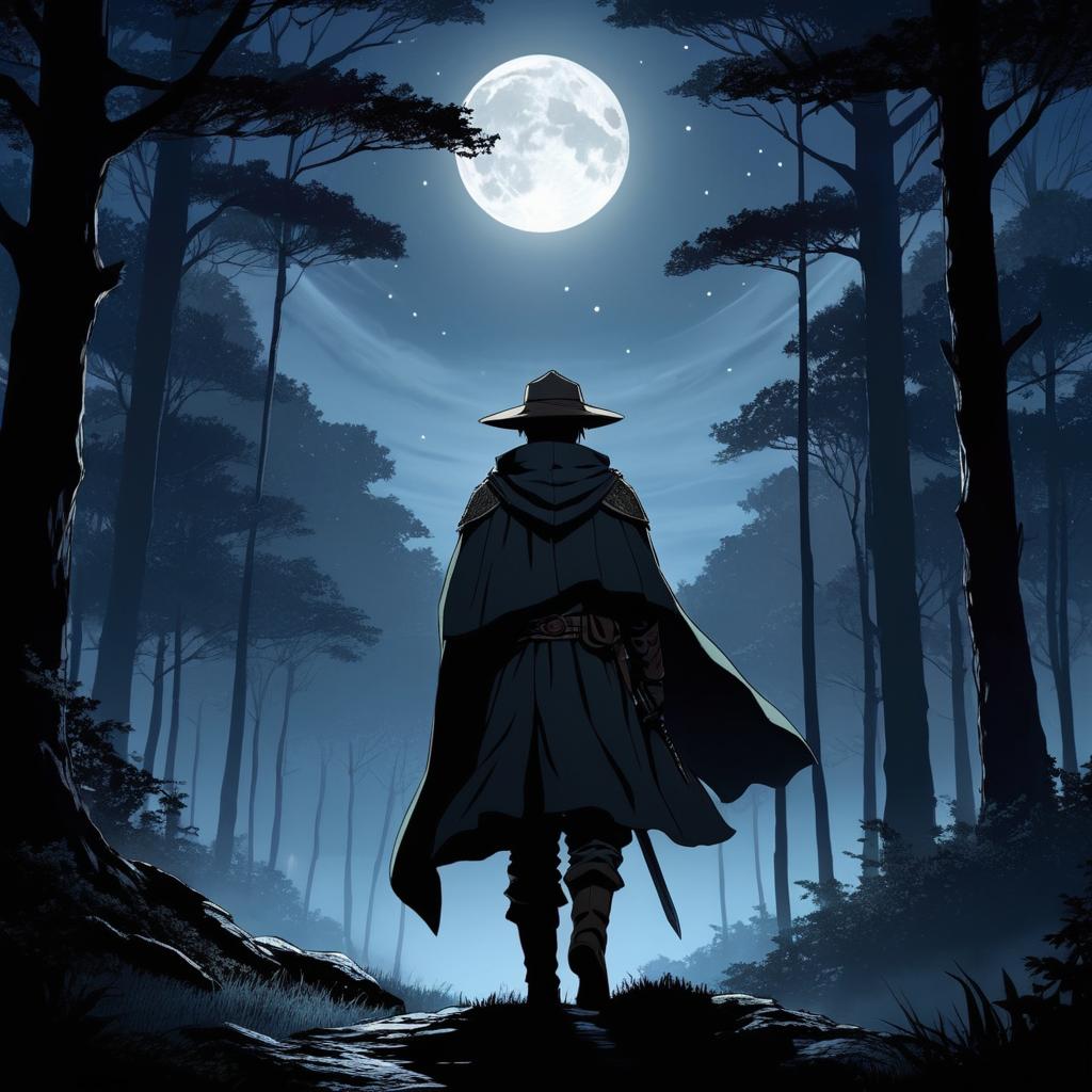 Lonely Ranger in Moonlit Forest