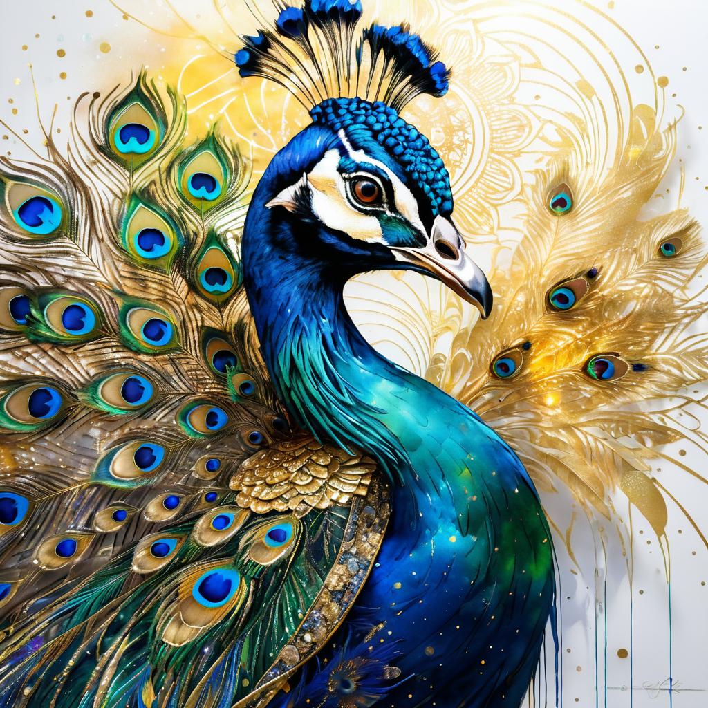 Regal Peacock Portrait with Mandala Patterns