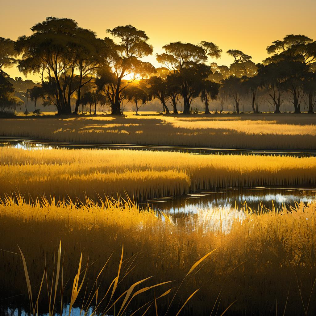 Serene Golden Hour in Tranquil Wetlands