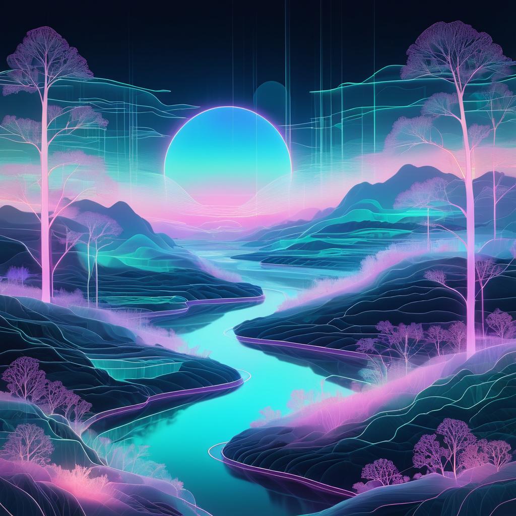 Ethereal Neon X-Ray Landscape Art