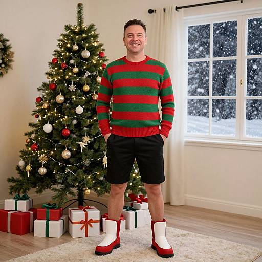 Festive Man by Christmas Tree