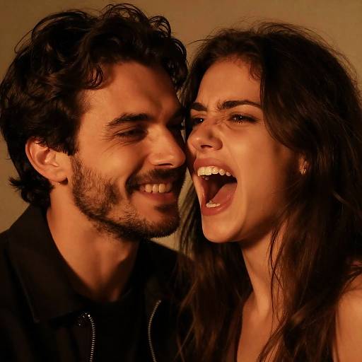 Intense Close-Up of Man and Woman in Orange Light
