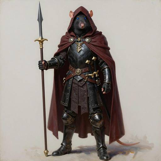 Anthropomorphic Black Rat Hunter in Armor