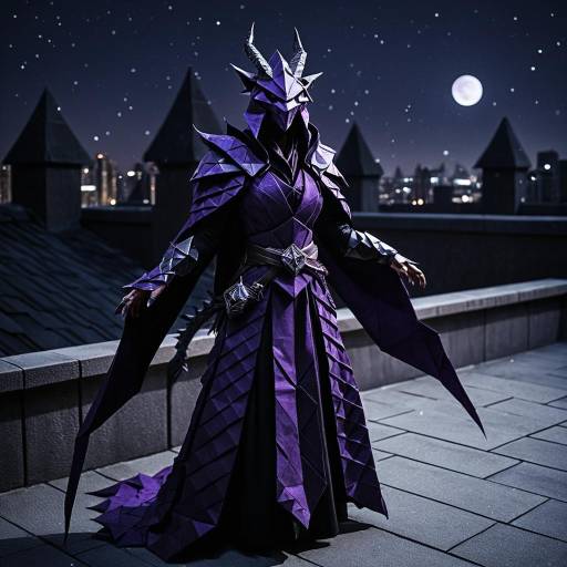 Origami Female Dragonborn Warlock at Night