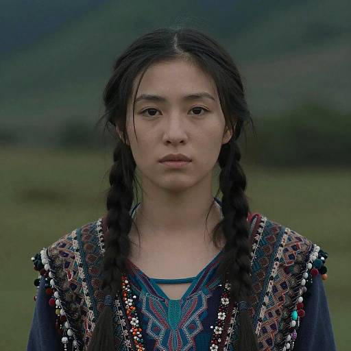 Portrait of Young Shaman Woman in Traditional Attire