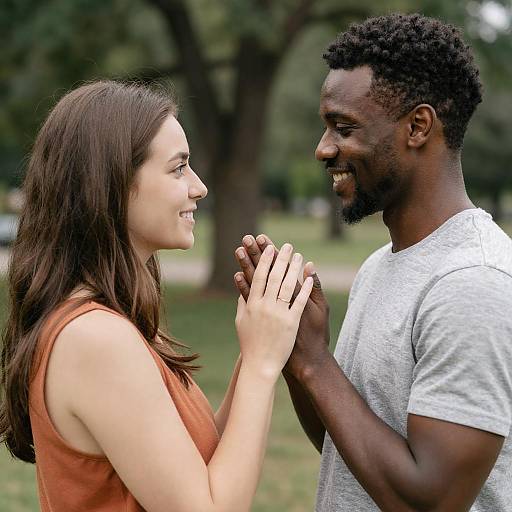 Couple Holding Hands and Smiling Outdoors